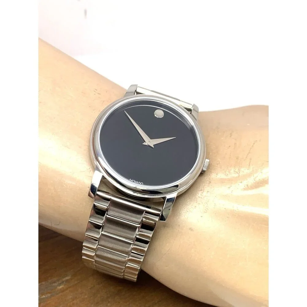 Movado Men's Watch 2100014 Museum Black Dial Swiss Quartz Silver Steel 38mm